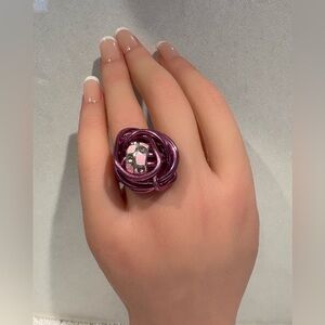 Whimsical Wire-Wrapped Statement Ring - Pink & Silver Sparkle